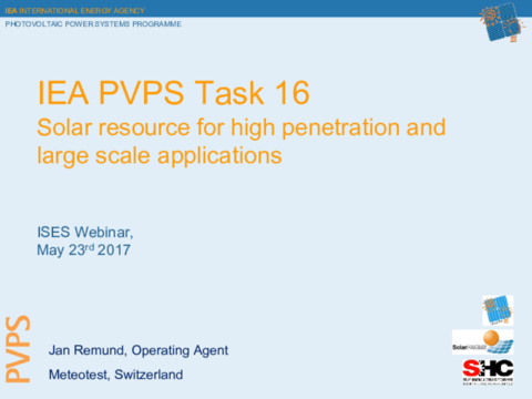 Solar resource for high penetration and large scale applications - Jan Remund